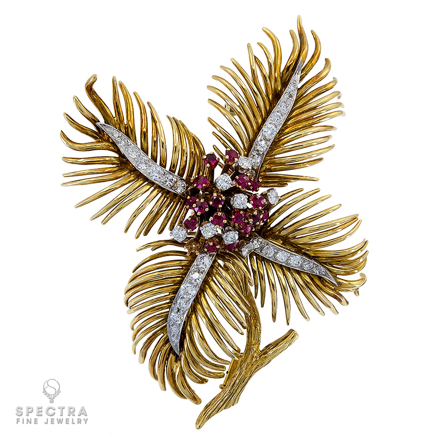 David Webb Contemporary Diamond Ruby Brooch