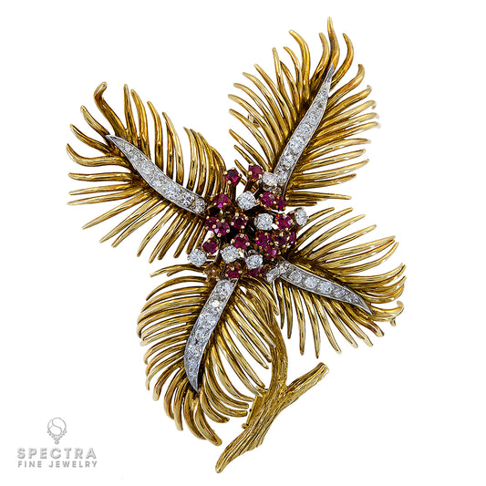 David Webb Contemporary Diamond Ruby Brooch