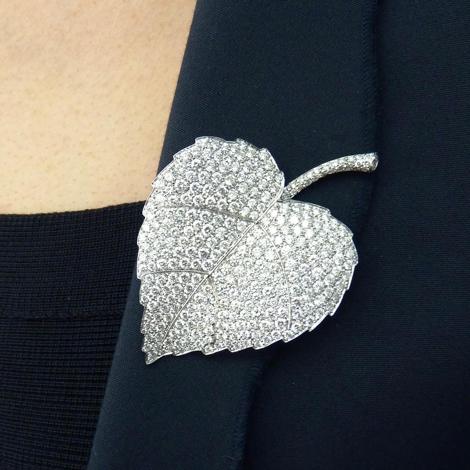 Contemporary Diamond Pave 'Leaf' Brooch