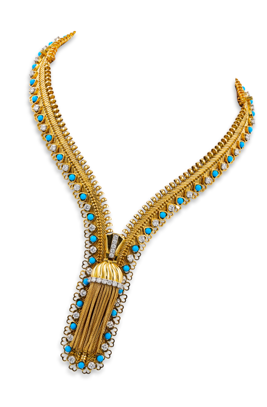 VAN CLEEF & ARPELS ZIP DIAMOND TURQUOISE COUTURE CONVERTIBLE BRACELET NECKLACE