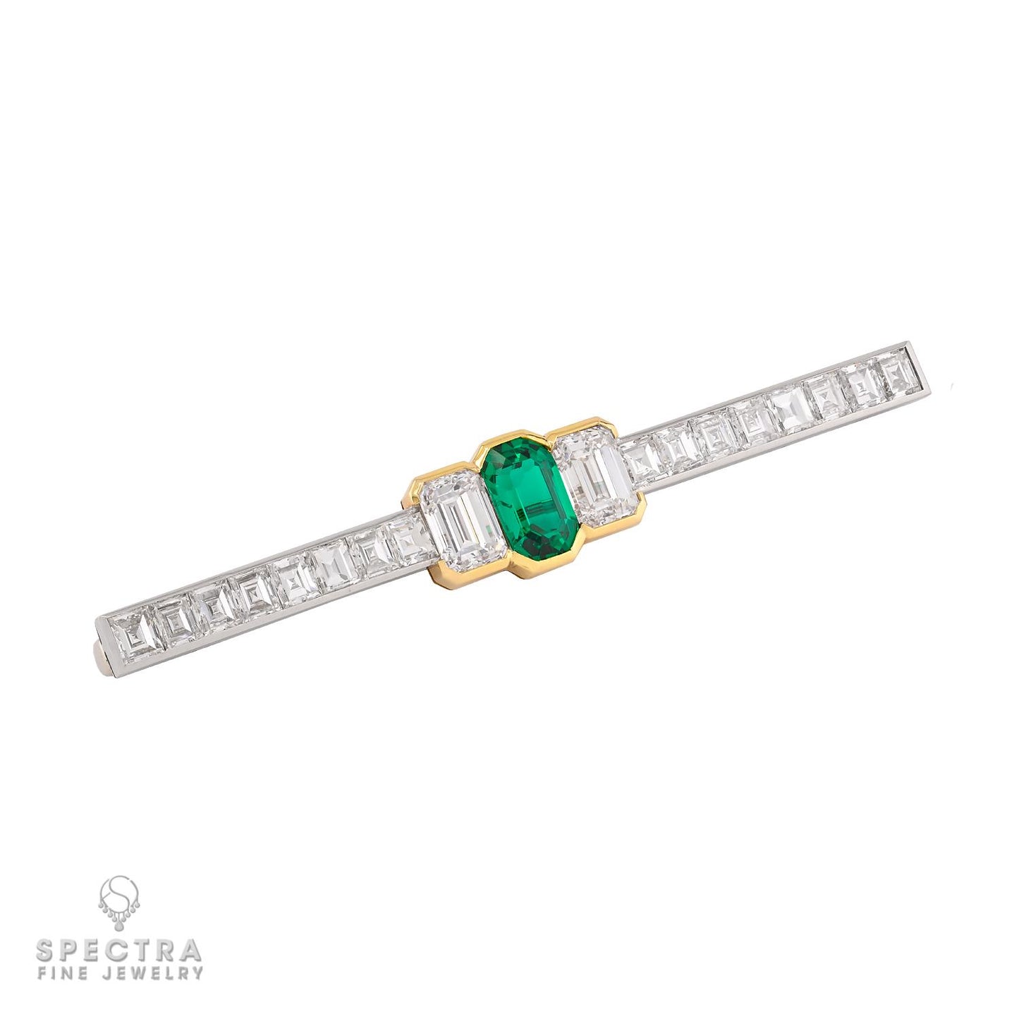 Bulgari Colombian Emerald and Diamond Pin in Platinum & 18k Gold