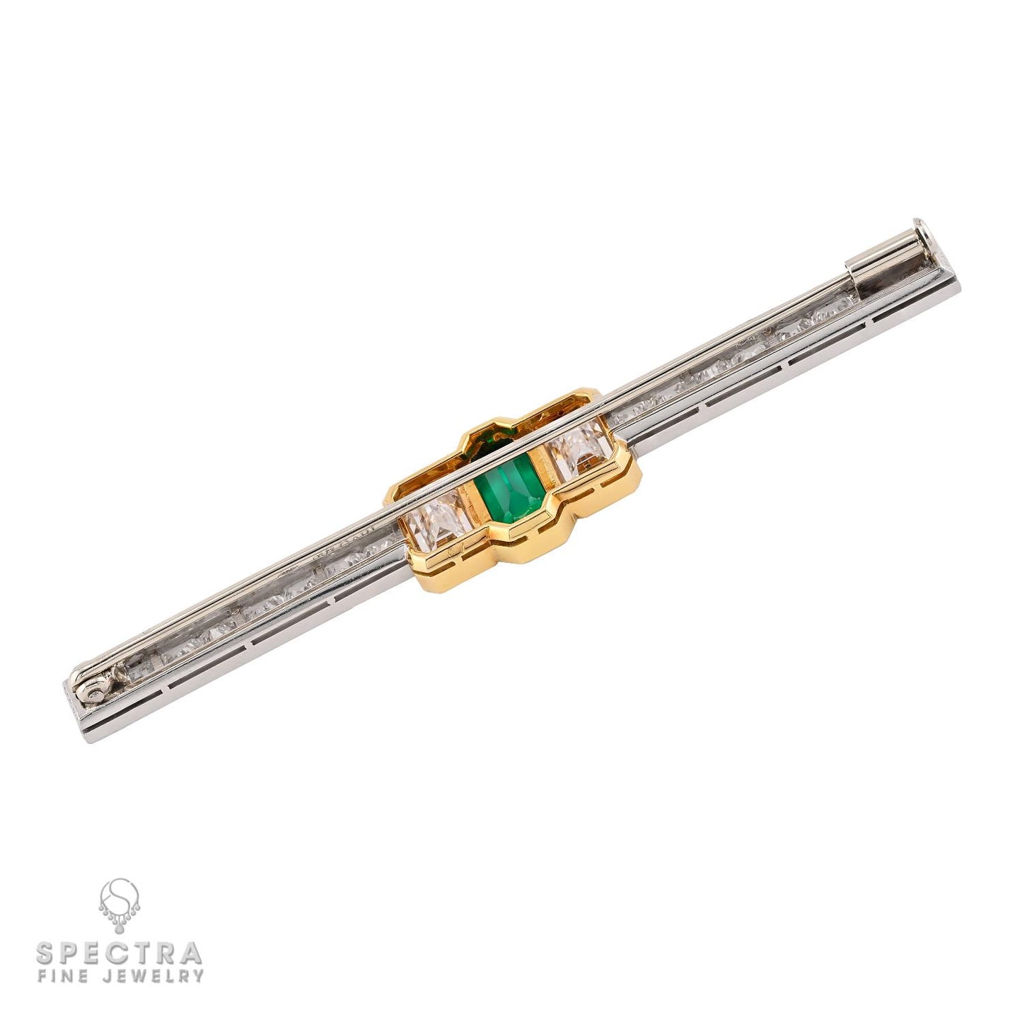 Bulgari Colombian Emerald and Diamond Pin in Platinum & 18k Gold