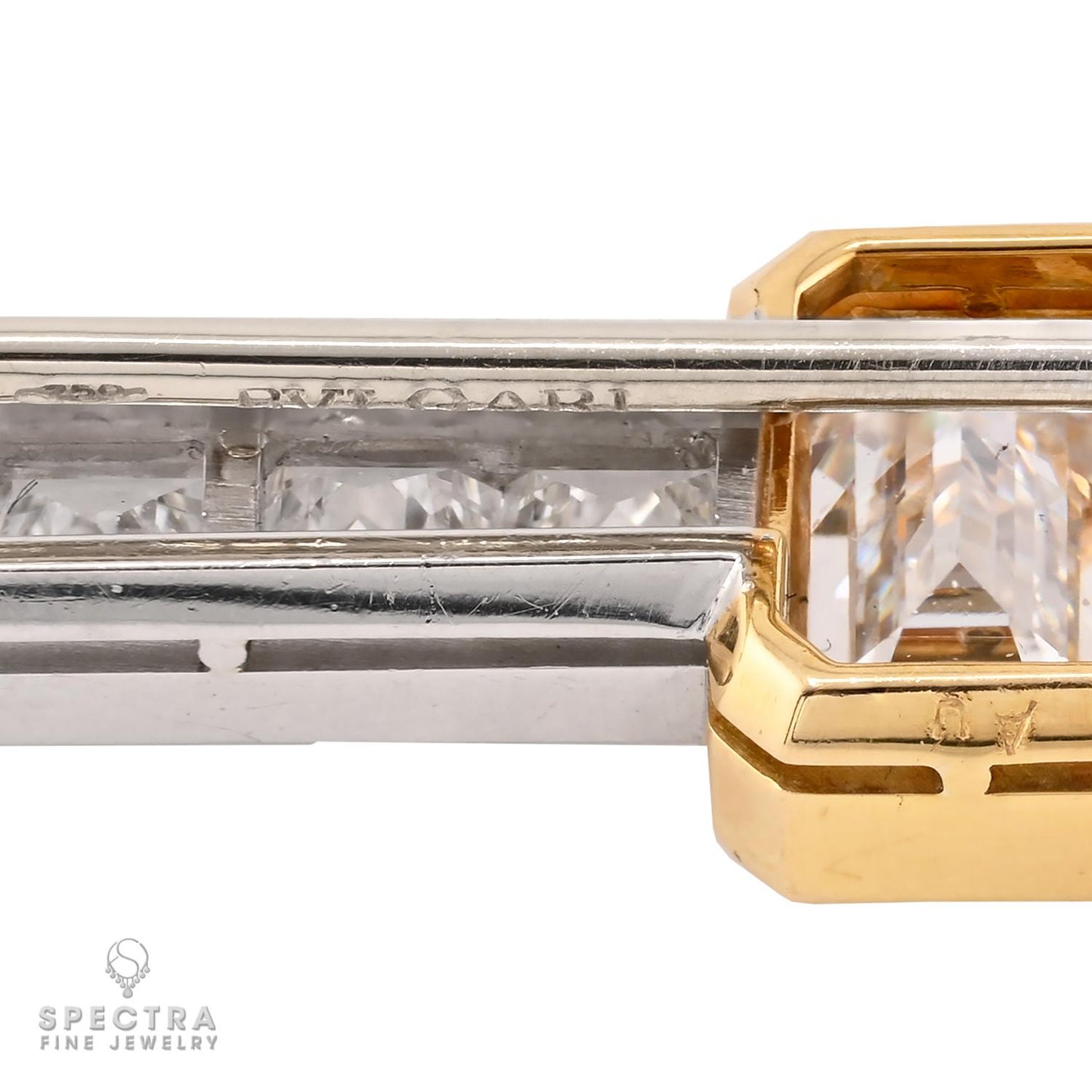 Bulgari Colombian Emerald and Diamond Pin in Platinum & 18k Gold