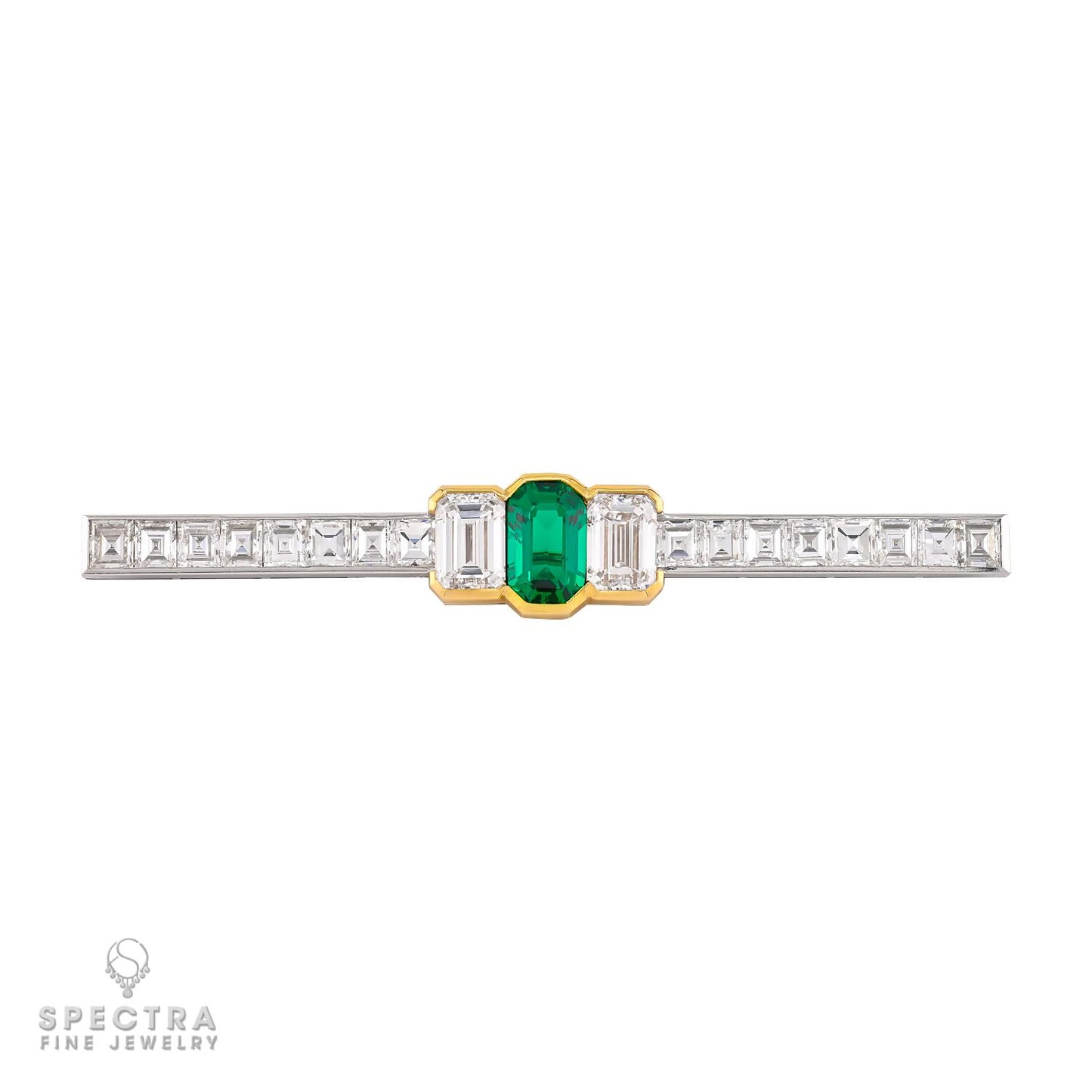Bulgari Colombian Emerald and Diamond Pin in Platinum & 18k Gold
