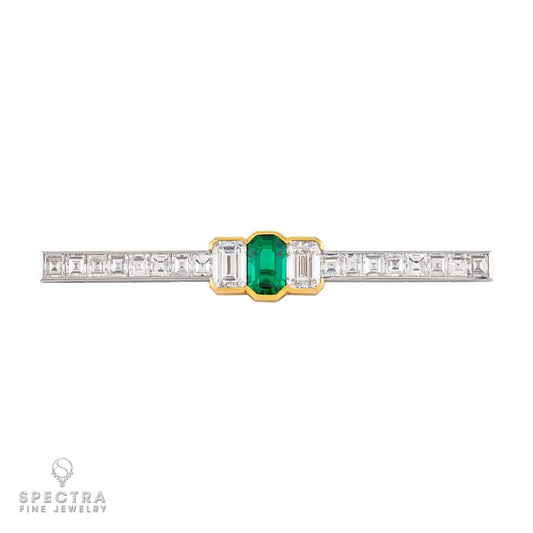 Bulgari Colombian Emerald and Diamond Pin in Platinum & 18k Gold