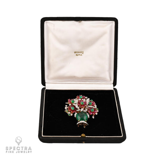 Bulgari 1950s Emerald Ruby Diamond 'Giardinetto' Brooch
