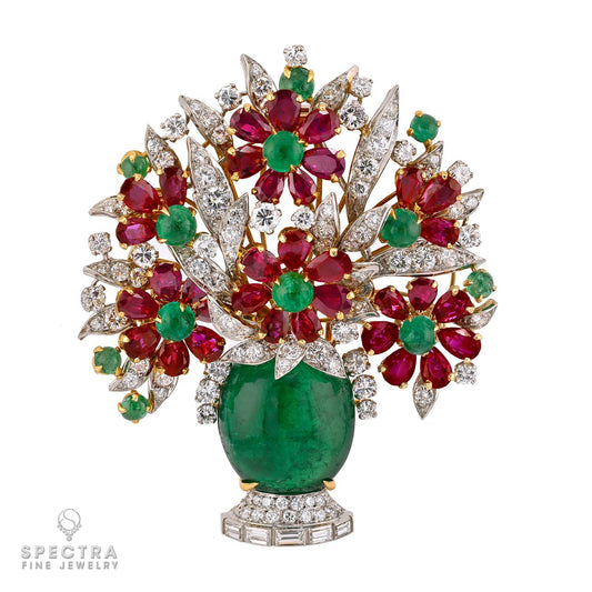 Bulgari 1950s Emerald Ruby Diamond 'Giardinetto' Brooch