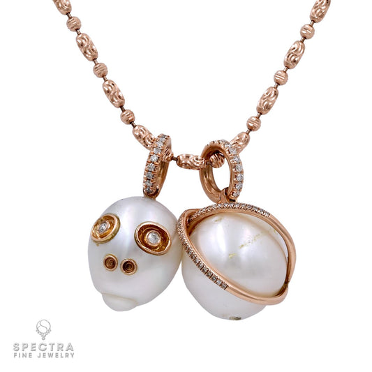 Pearls and Diamond Pendant Chain Necklace