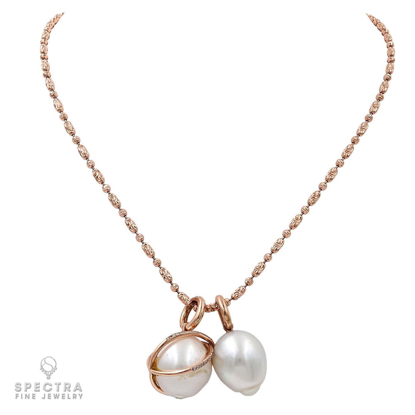 Pearls and Diamond Pendant Chain Necklace