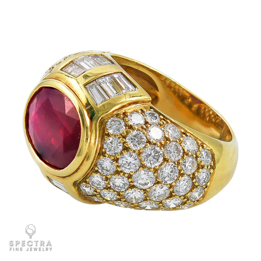 4.0ct. Burma Ruby & Diamond Ring in 18K Yellow Gold