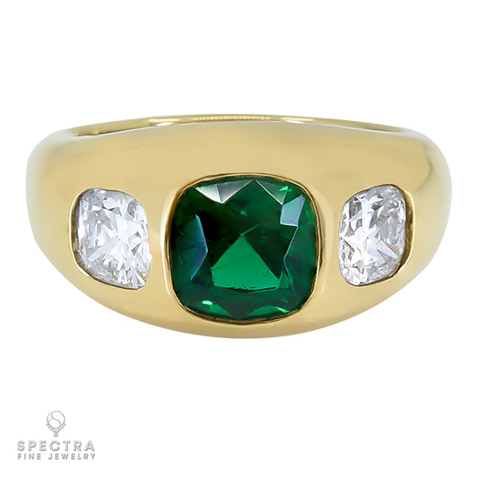 Tiffany & Co. Emerald and Diamond Cushion Ring in 18K Yellow Gold