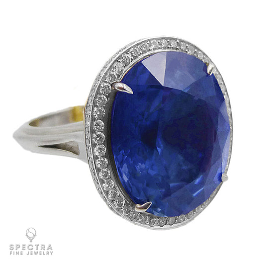 Spectra Fine Jewelry Sapphire Diamond Halo Engagement Cocktail Ring 16.93ct