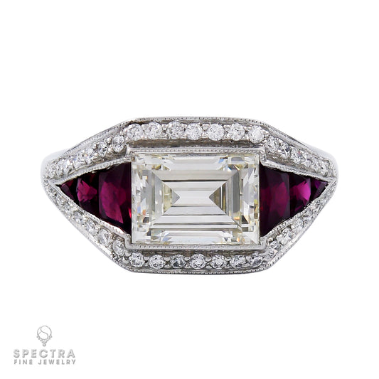 2.0 Carat Emerald-Cut Diamond Ruby Platinum Engagement Ring