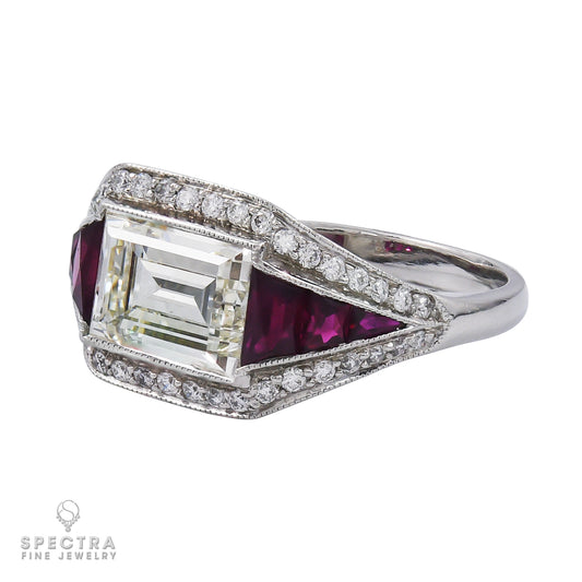 2.0 Carat Emerald-Cut Diamond Ruby Platinum Engagement Ring