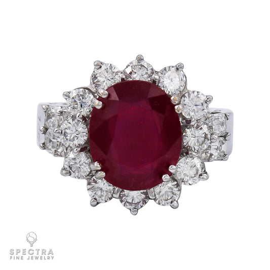 Modern Platinum Ring with 5.50ct Ruby and 1.20ct Diamond Accents