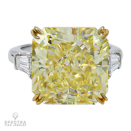 Spectra Fine Jewelry's 15.89 Carat Fancy Intense Yellow Diamond and Diamond Ring with Baguette-Cut Accents
