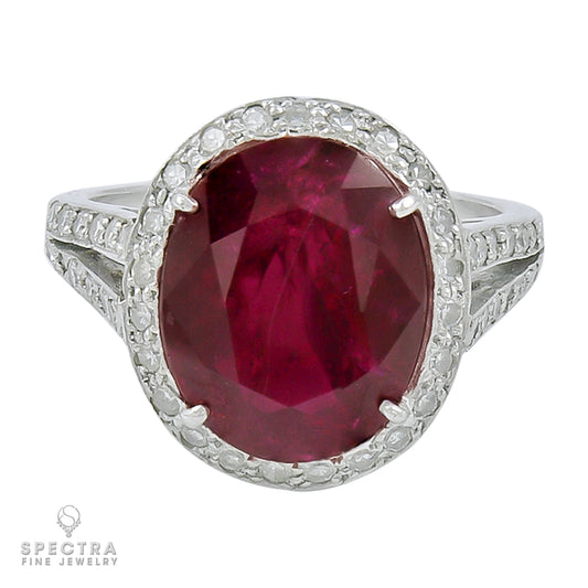 Spectra Fine Jewelry 6.16 cts. Unheated Ruby Diamond Halo Cocktail Engagement Ring