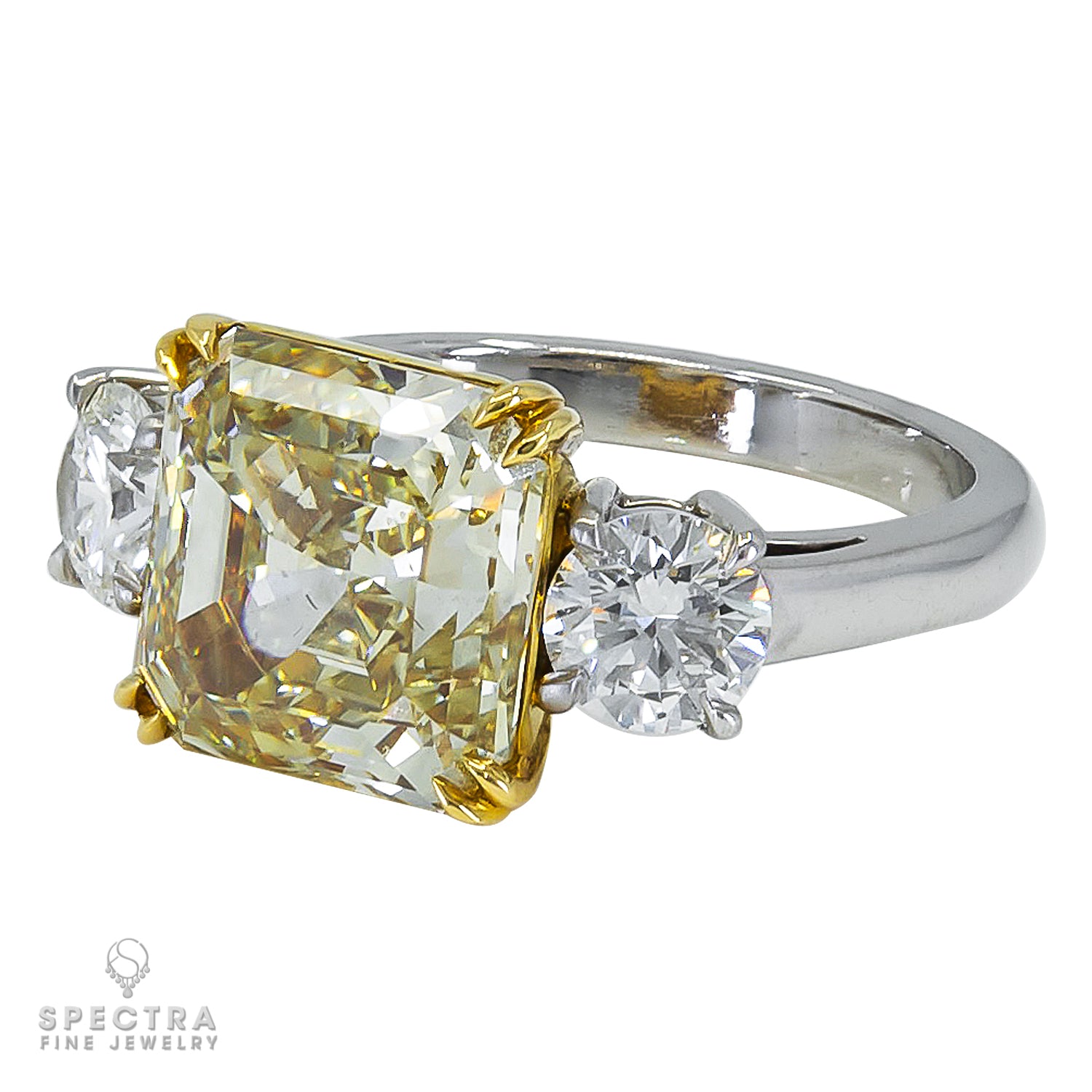 Spectra Fine Jewelry 5.67cts.Green Yellow Diamond Three-Stone Engagement Ring