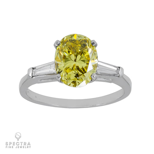 Spectra Fine Jewelry GIA Certified 2.14 Carat Fancy Vivid Yellow Diamond Platinum Engagement Ring