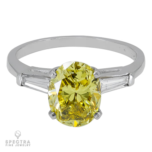 Spectra Fine Jewelry GIA Certified 2.14 Carat Fancy Vivid Yellow Diamond Platinum Engagement Ring