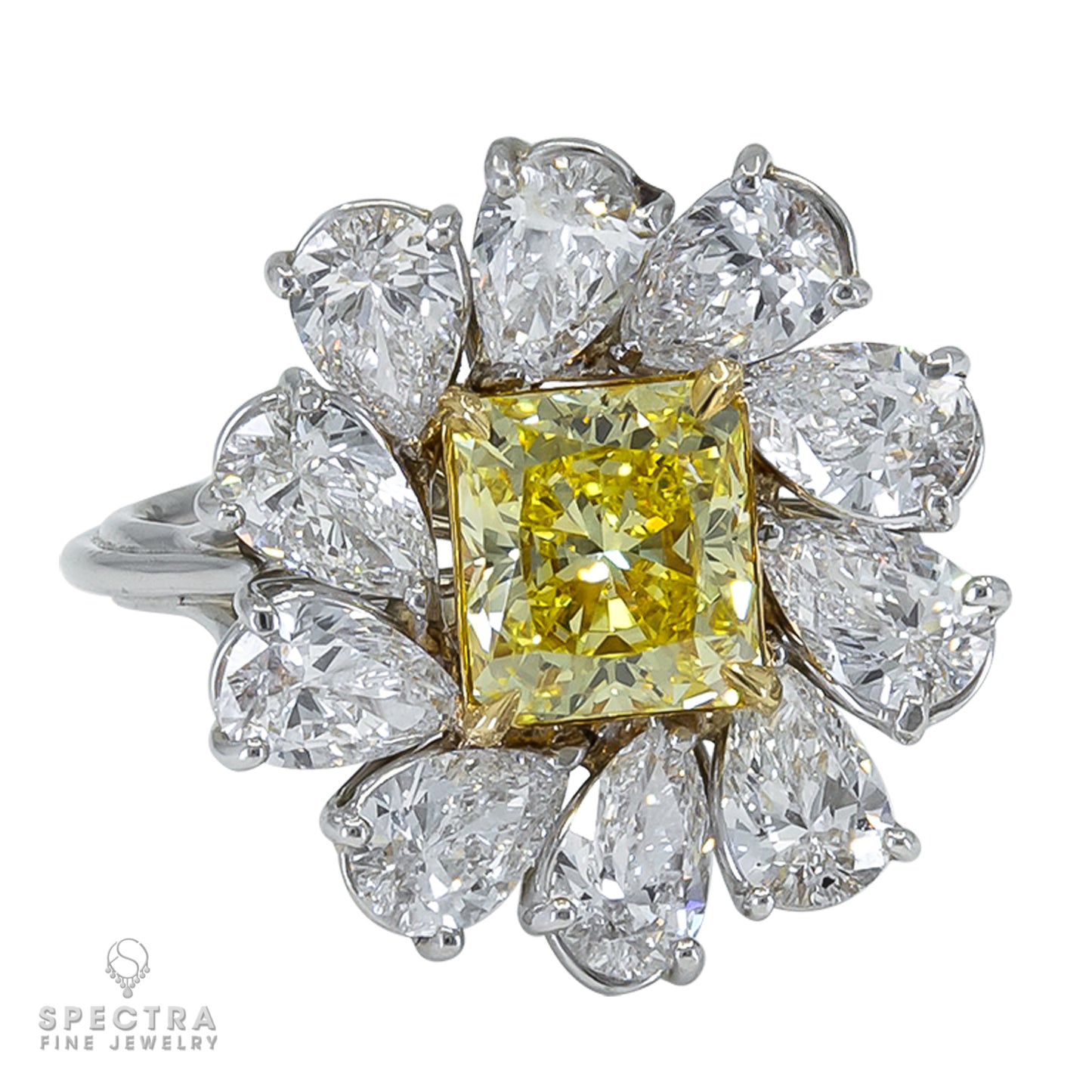 Spectra Fine Jewelry 1.47ct Yellow Diamond Halo Pinwheel Engagement Ring