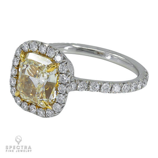Spectra Fine Jewelry 18K Gold Ring with Cushion Cut Yellow Diamond and Brilliant White Diamonds