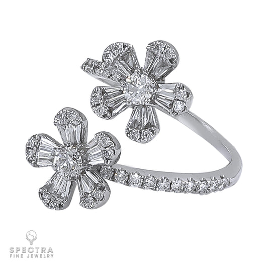 Spectra Fine Jewelry 18k White Gold and Diamond Double Flower Ring