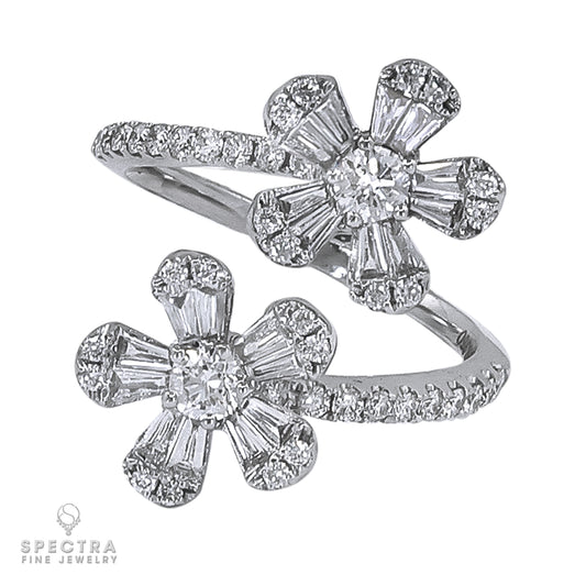 Spectra Fine Jewelry 18k White Gold and Diamond Double Flower Ring