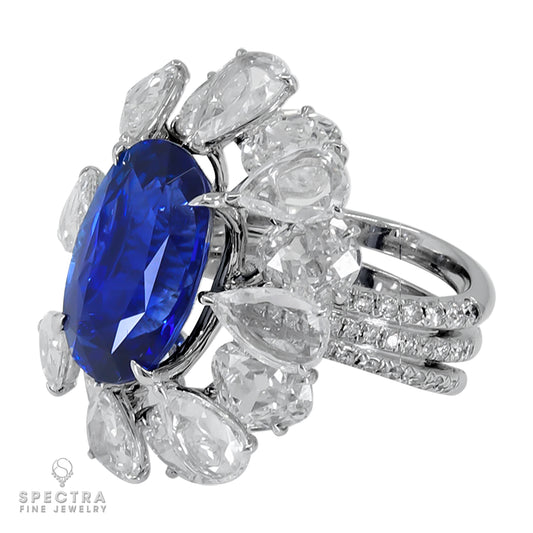 Spectra Fine Jewelry 9.01 ct. Sapphire No Heat, Diamond Ring in 18K White Gold