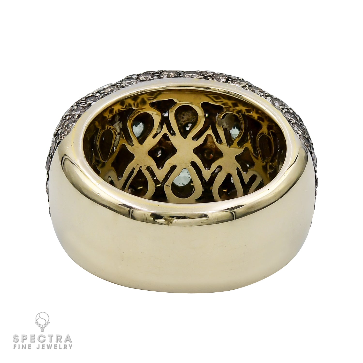 Contemporary Green Diamond Pave Cocktail Bombe Ring