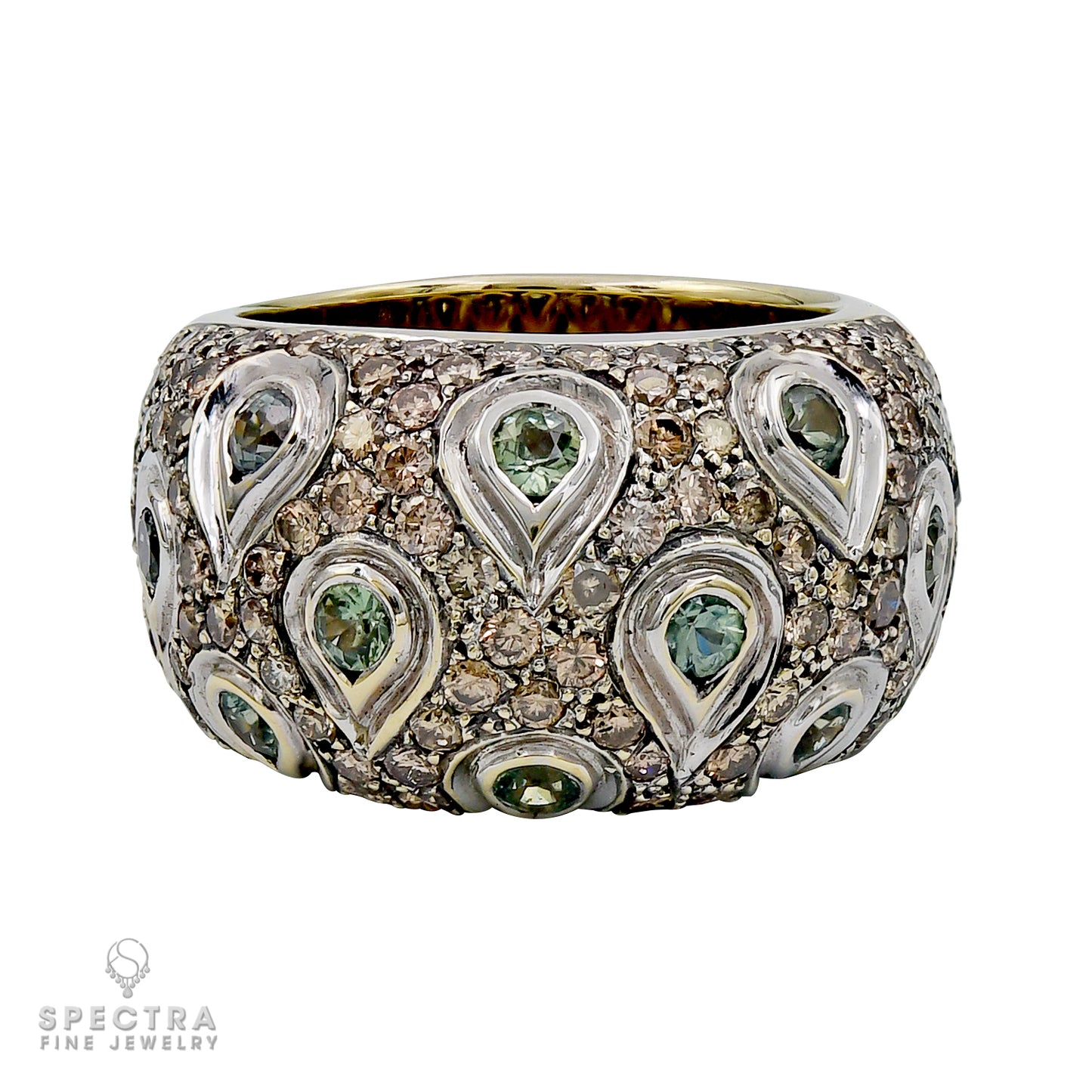 Contemporary Green Diamond Pave Cocktail Bombe Ring