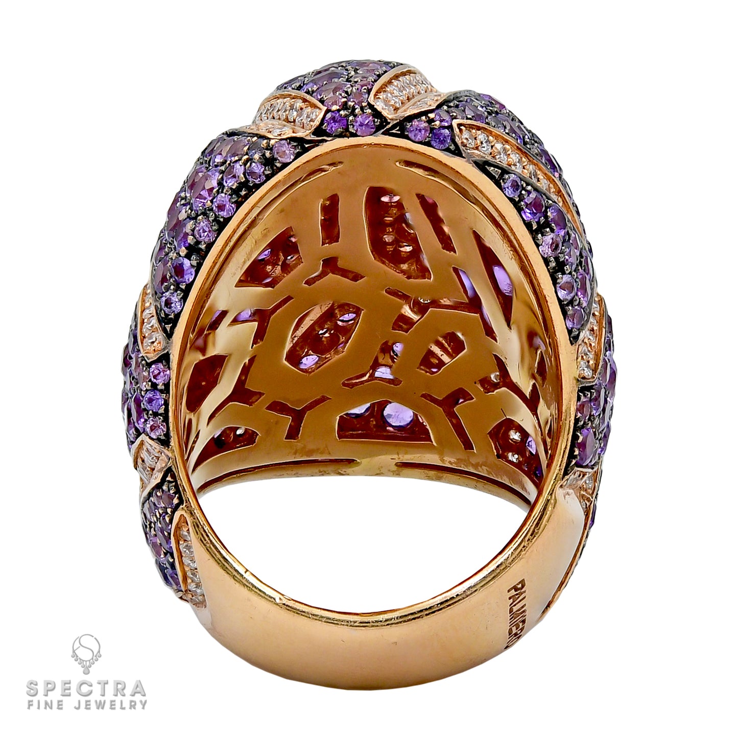 Palmiero Diamond Purple Sapphire Cocktail Ring in 18kt Yellow Gold