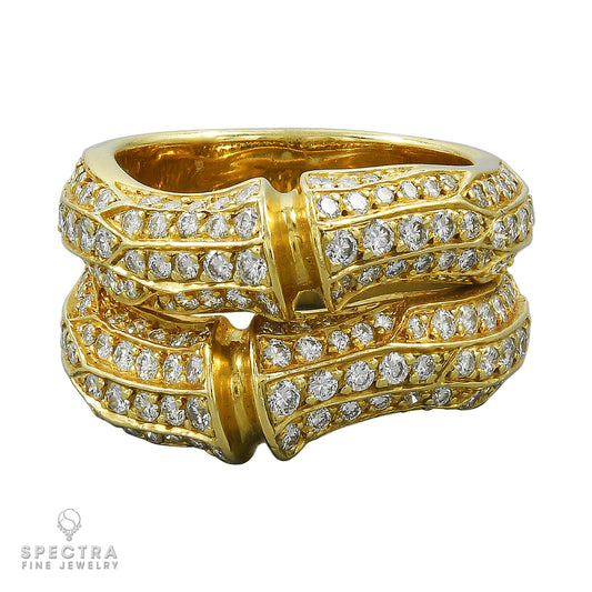 Cartier Bamboo Diamond Pave Two Row Ring