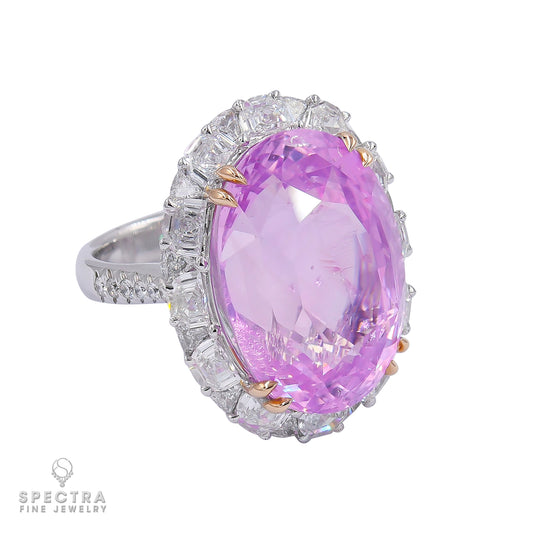 Contemporary 32.32 ct. Pink Sapphire Halo Cocktail Engagement Ring