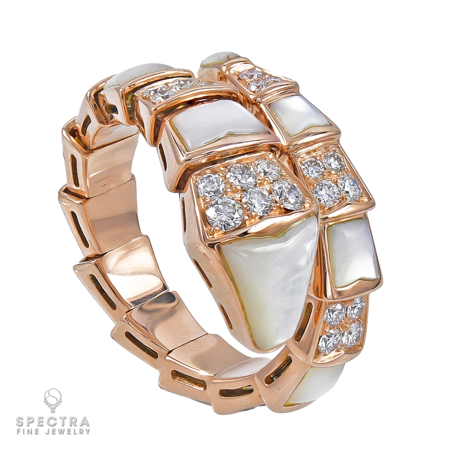 Bulgari Serpenti Rose Gold Diamond Pearl Ring