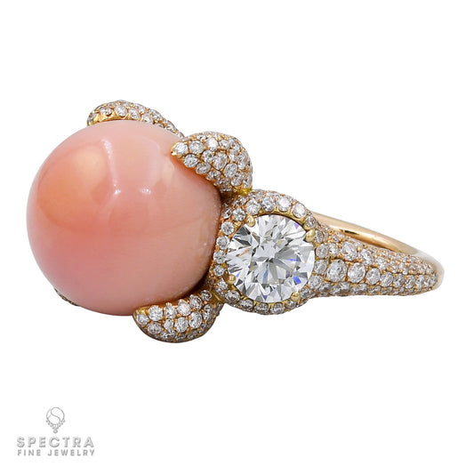 Spectra Fine Jewelry Conch Pearl Diamond Cocktail Ring in 18k Yellow Gold