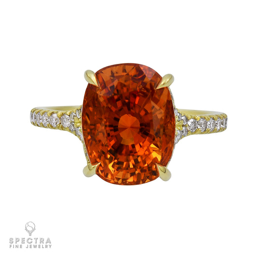 Spectra Fine Jewelry 7.88 Carat Orange Sapphire Diamond Cocktail Ring