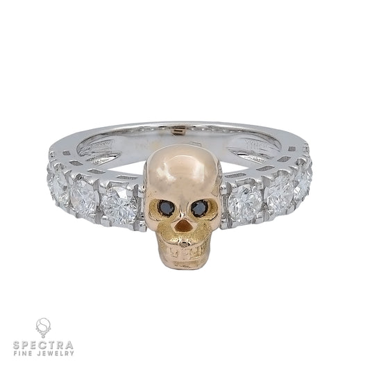 Diamond Skull Ring in Rose Gold and Black Diamonds