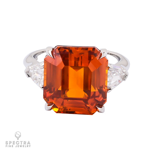 Spectra Fine Jewelry GIA Certified 13.06 Carat Orange Sapphire Diamond Ring