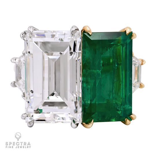 Spectra Fine Jewelry 4.89ct. Emerald and  7.79ct.Diamond Twin Ring