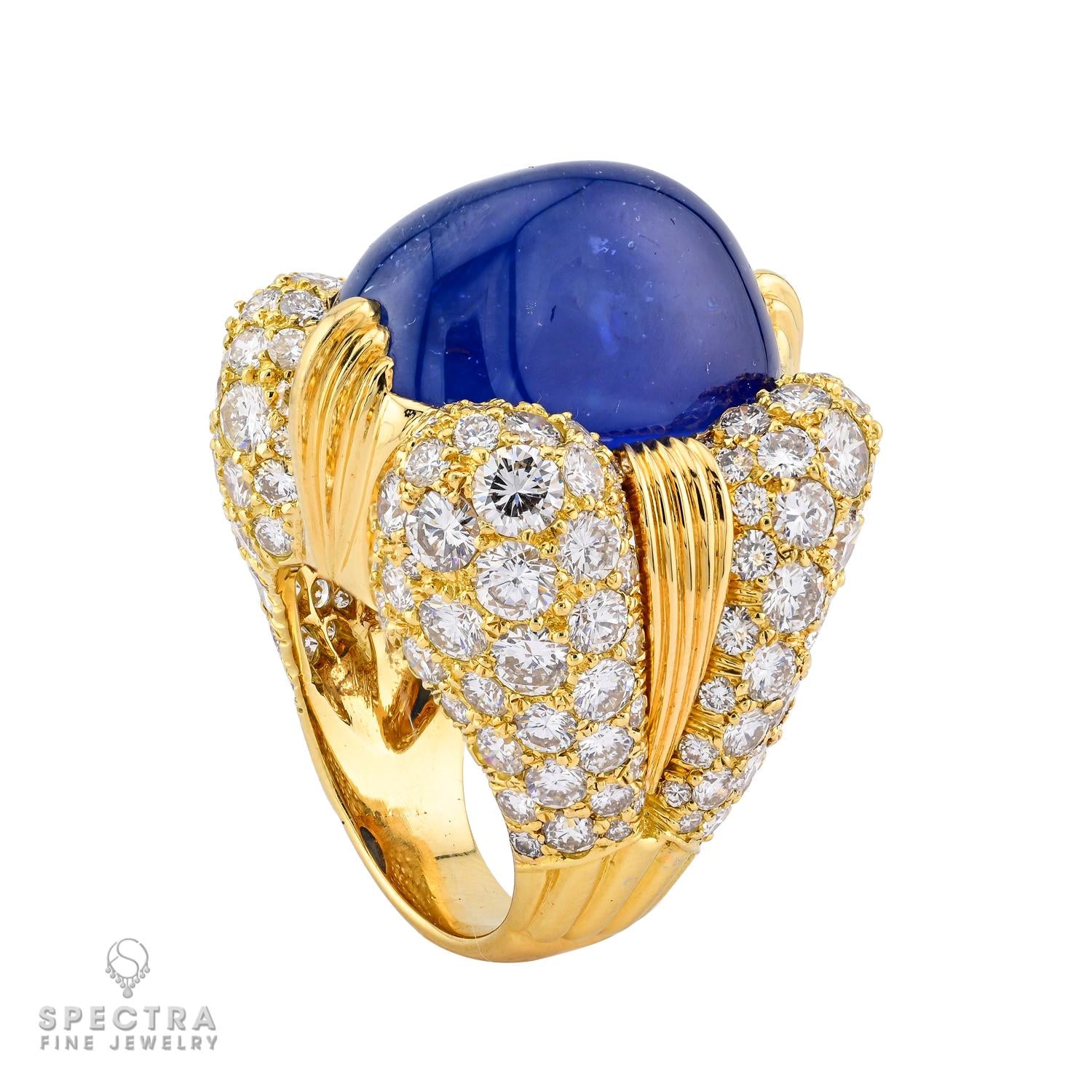 David Webb Cabochon Sapphire Diamond Gold Ring