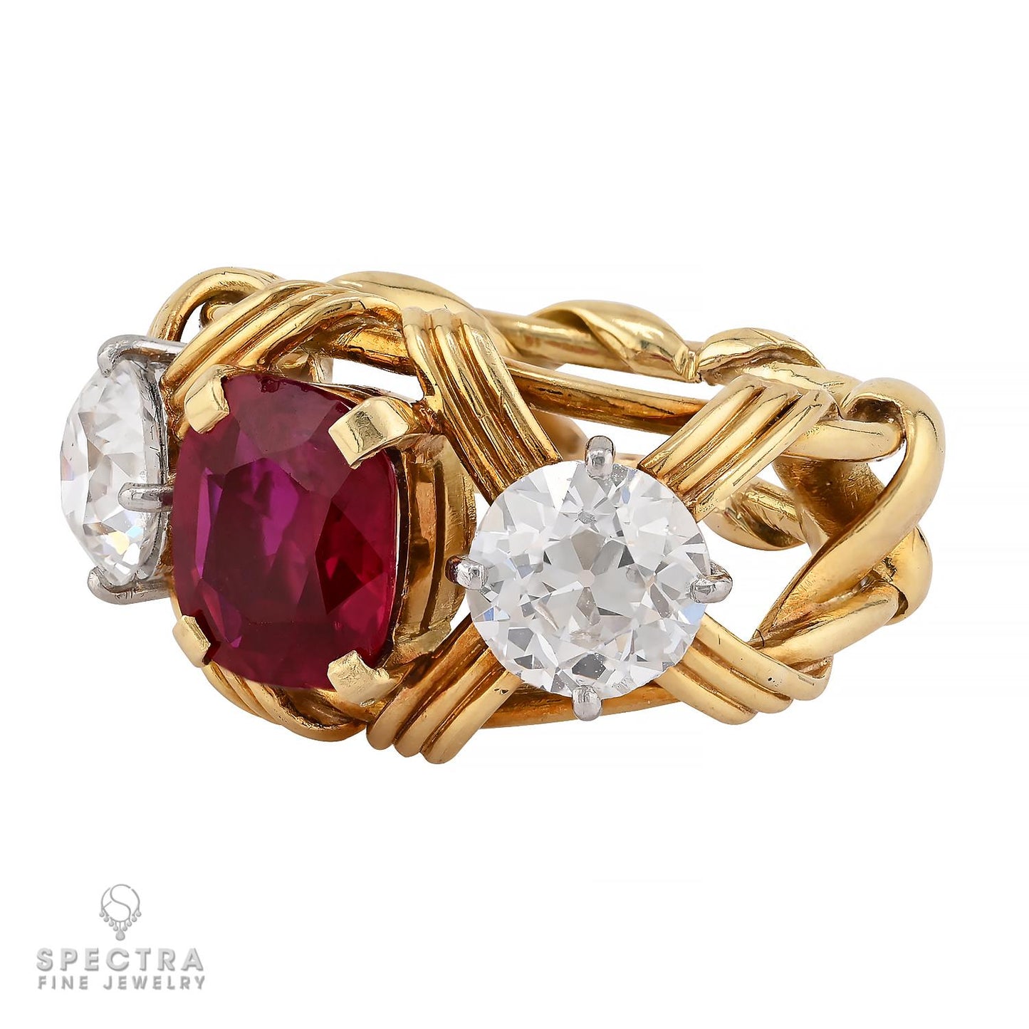 Tiffany & Co. Schlumberger 2.35ct Burma Ruby & Diamond Ring, 18k Yellow Gold