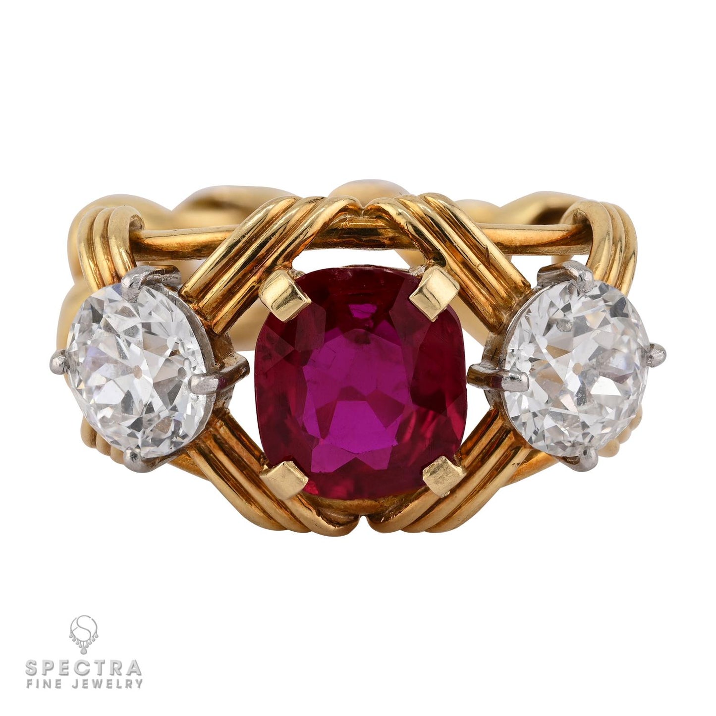 Tiffany & Co. Schlumberger 2.35ct Burma Ruby & Diamond Ring, 18k Yellow Gold