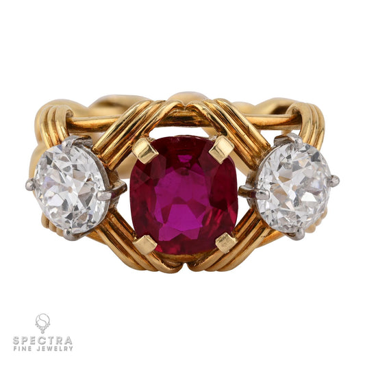 Tiffany & Co. Schlumberger 2.35ct Burma Ruby & Diamond Ring, 18k Yellow Gold