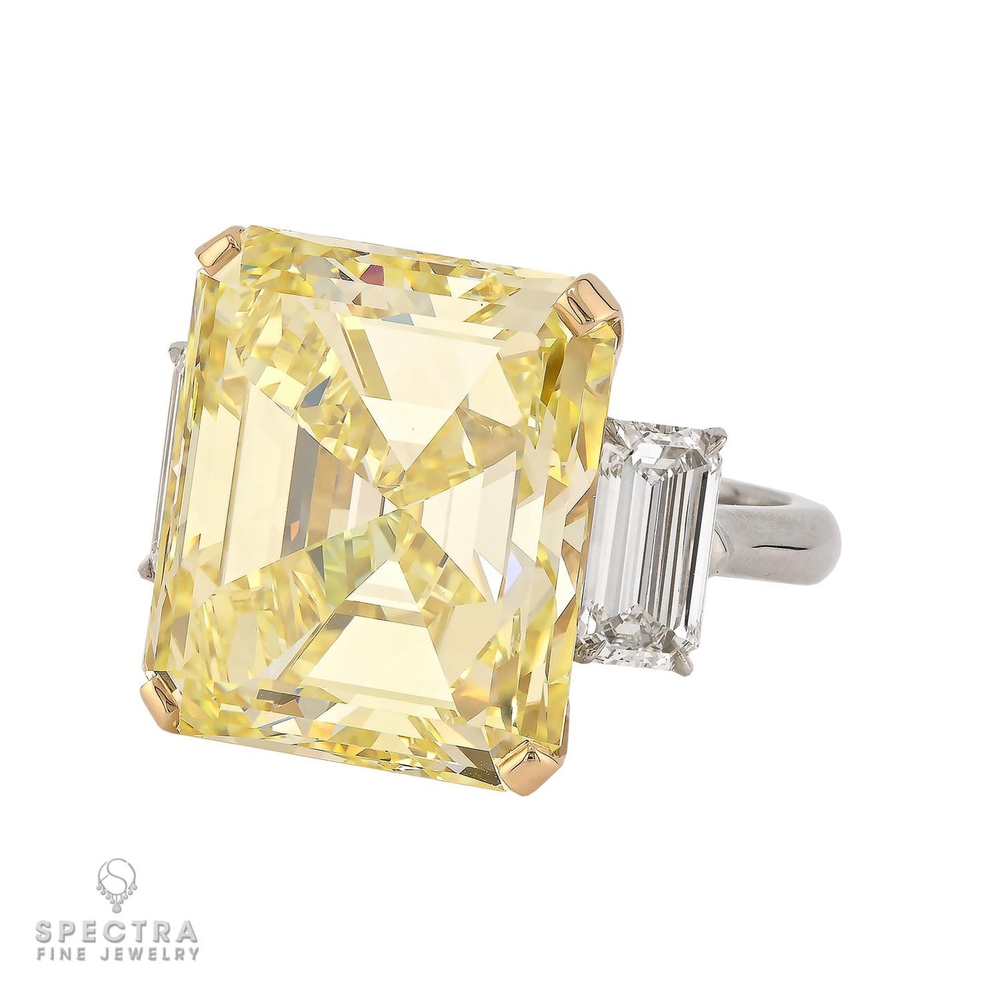 25.02ct Intense Yellow Diamond Three-Stone Ring