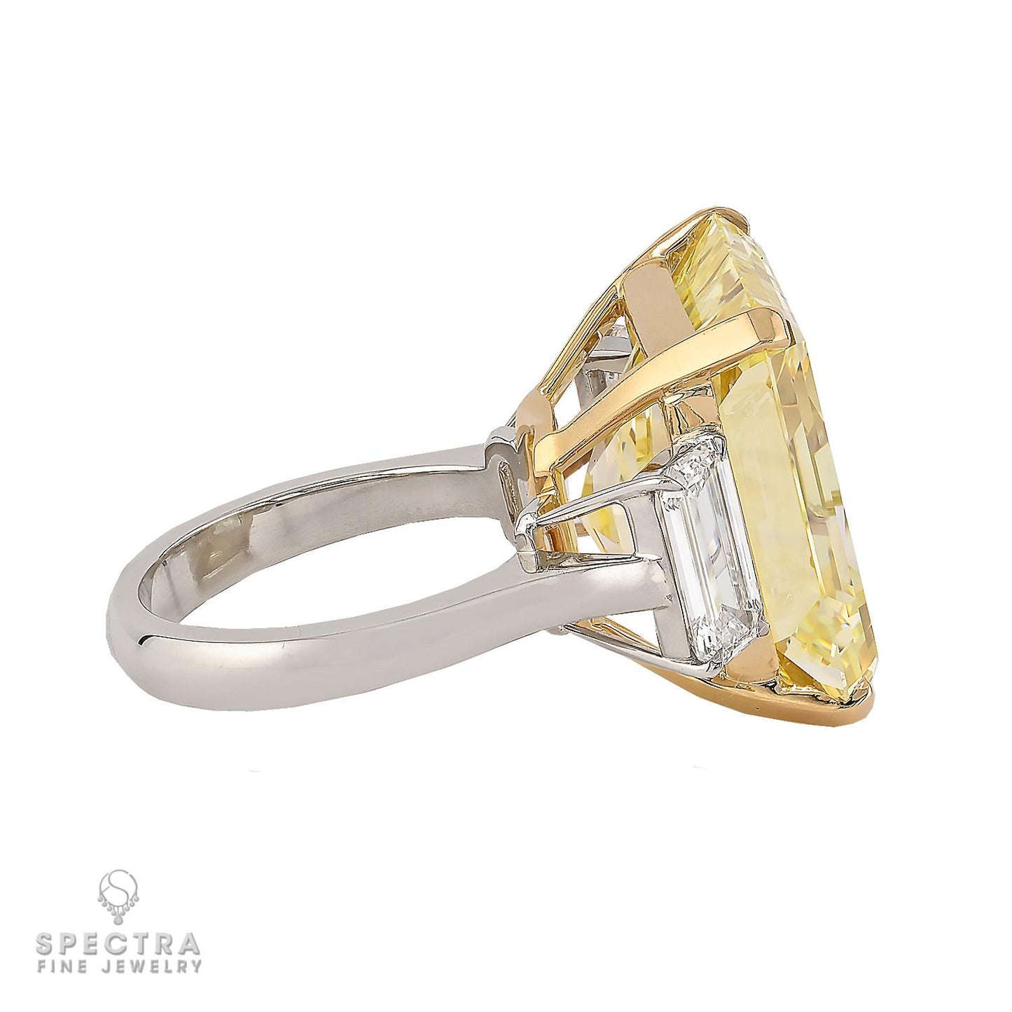 25.02ct Intense Yellow Diamond Three-Stone Ring