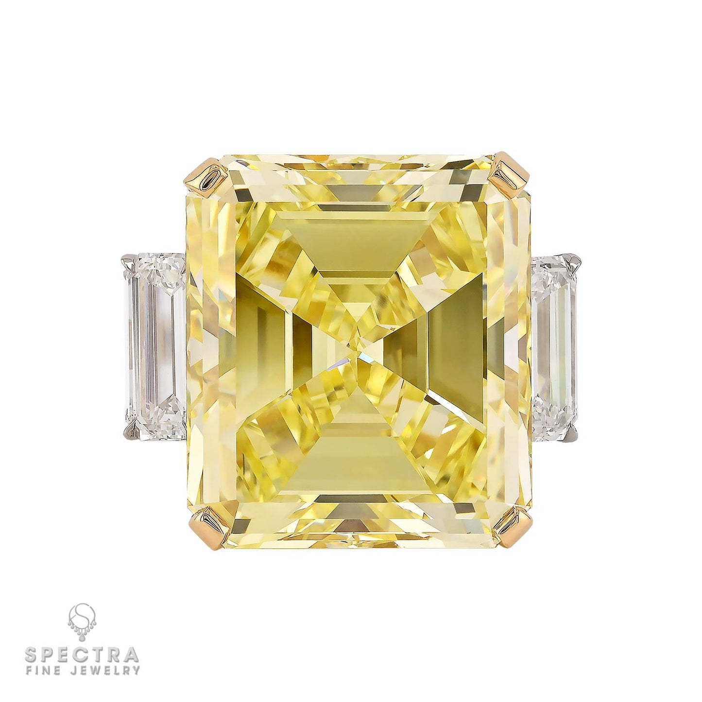 25.02ct Intense Yellow Diamond Three-Stone Ring