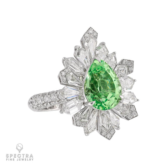 Spectra Fine Jewelry 5.31ct Pear-Shaped Green Tsavorite Garnet & Diamond Ring