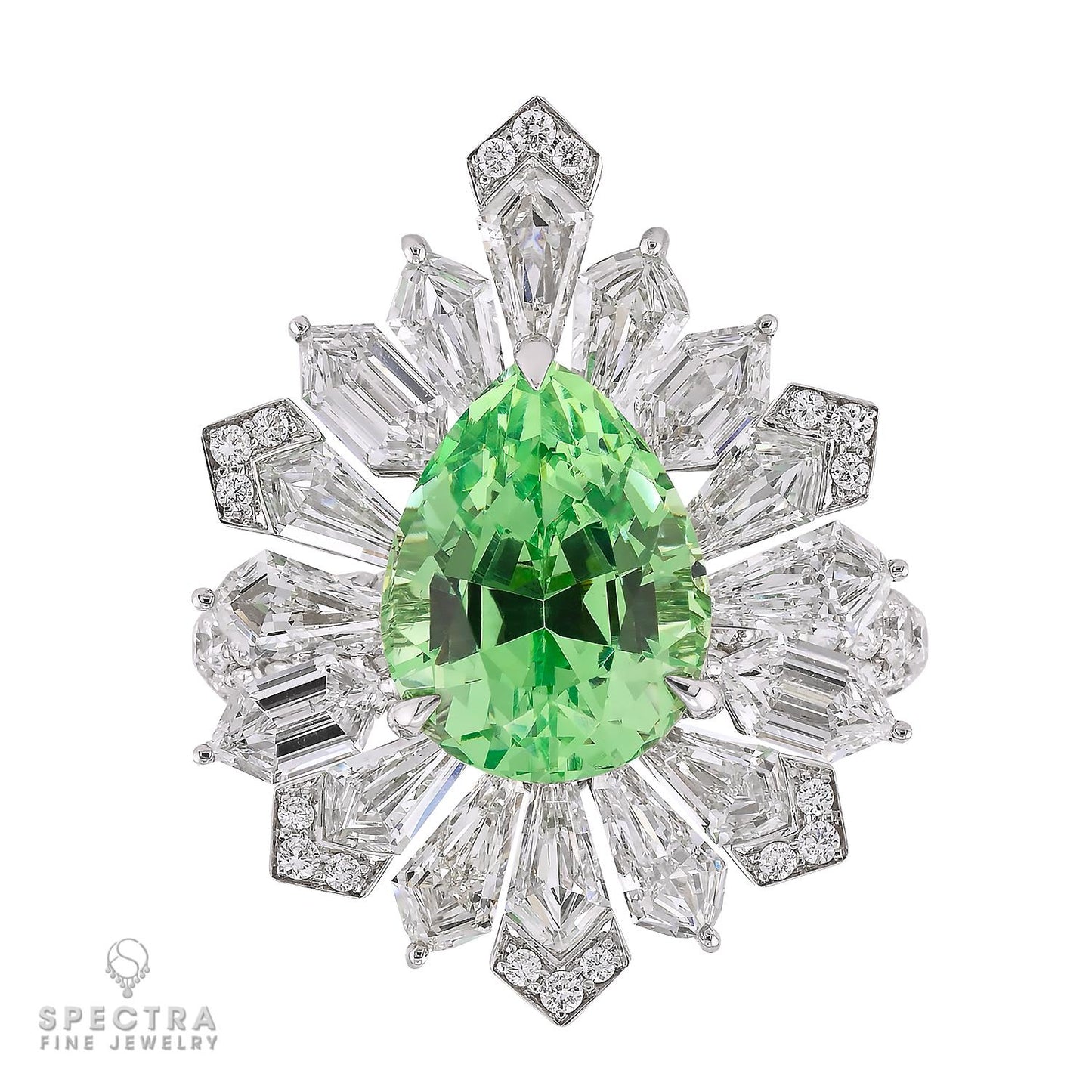 Spectra Fine Jewelry 5.31ct Pear-Shaped Green Tsavorite Garnet & Diamond Ring