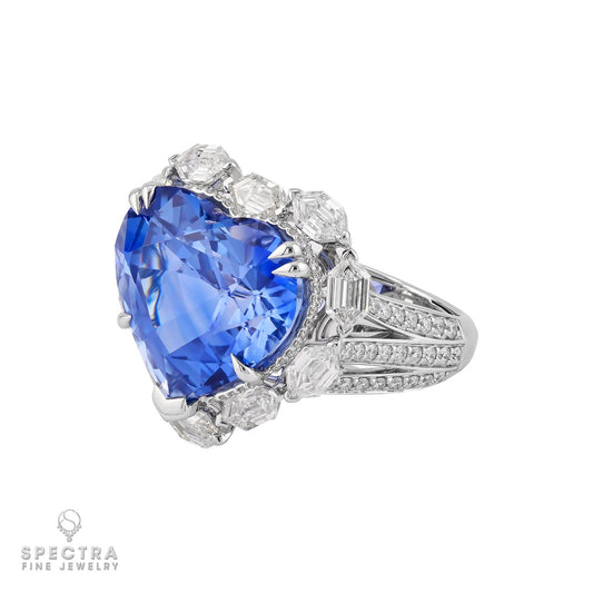 Spectra Fine Jewelry 18.29ct. Heart Shaped Sapphire, Diamond Ring